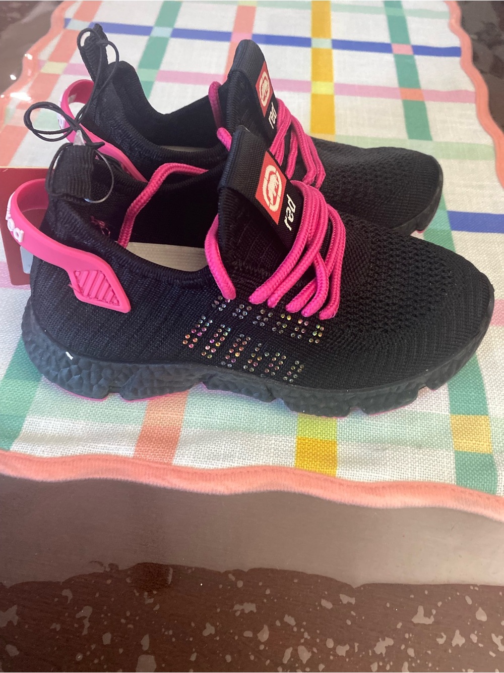 Echo Black Knit Sneakers with Pink Accents